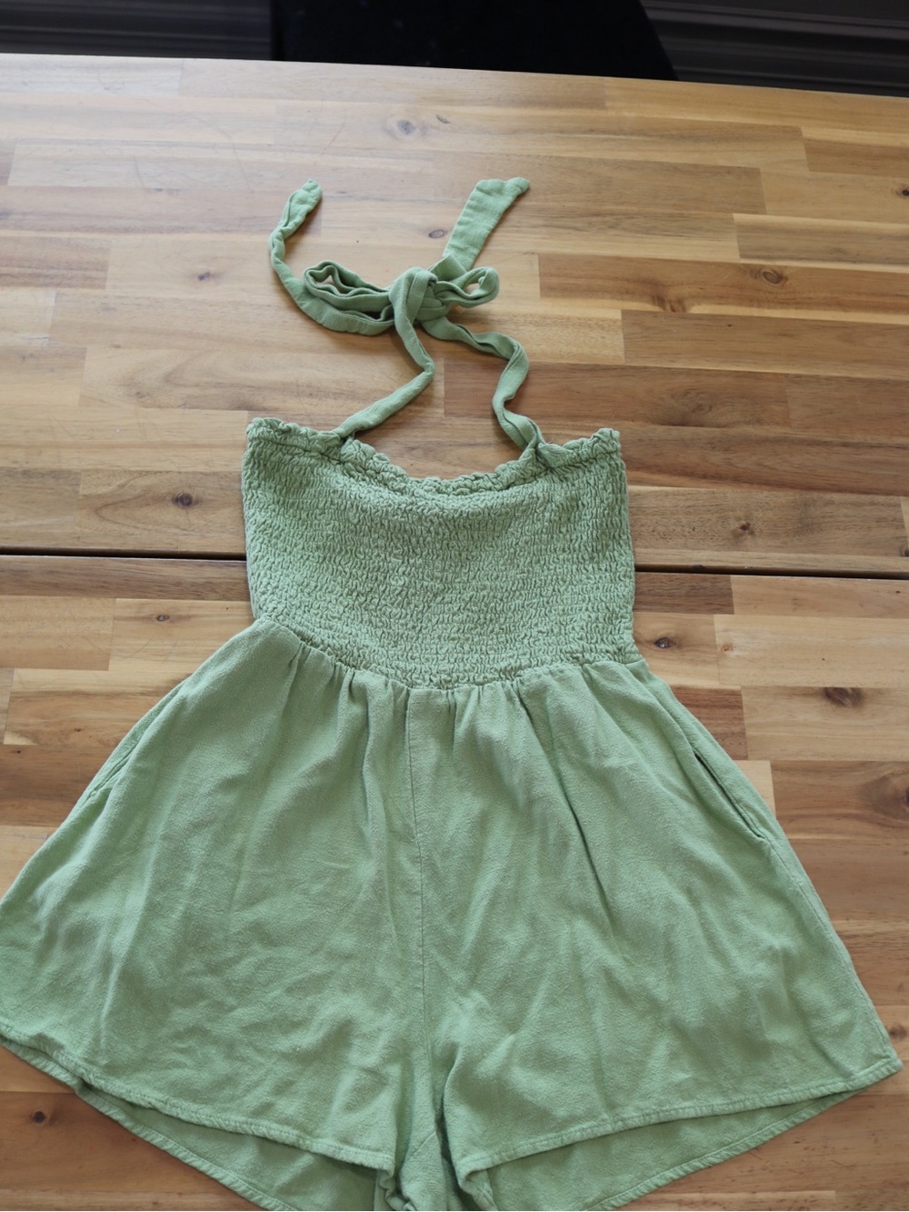 Sage Green Smocked Halter Romper